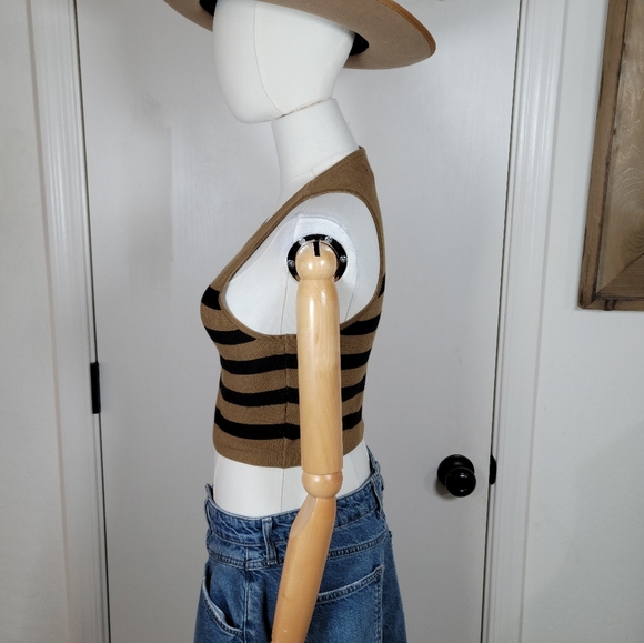 House of Harlow 1960 Black & Brown Ribbed Knit Crop Top Size M - Picture 5 of 8
